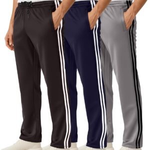 Real Essentials 3 Pack: Men’s Mesh Open Bottom Sweatpants Gym Active Athletic Workout Casual Pants with Pockets (Big & Tall)