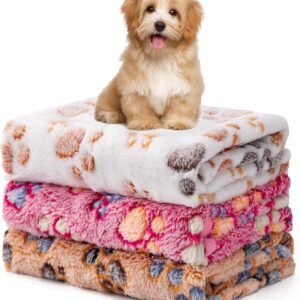 1 Pack 3 Blankets Fluffy Premium Fleece Soft Pet Blanket Flannel Throw for Cat Dog Puppy (Small 23×16”, Paw-White/Pink/Brown)