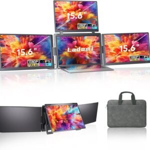 15.6″ Laptop Screen Extender, FHD 1080P Triple Screen Laptop Monitor Extender, Quad Portable Monitor One Cable Connection for 12″-17.3″ Laptops, Driver Needed, USB-C Plug&Play Fit for Wins, Mac