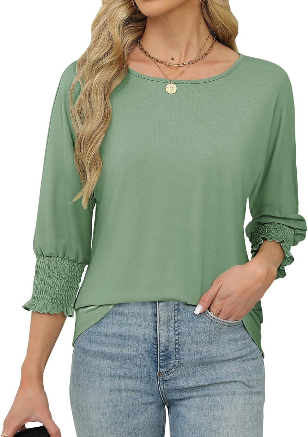 Womens Spring Tops 3/4 Sleeve Loose Fit Blouses Casual Shirts for Work Travel Beach S-XXL - Image 4