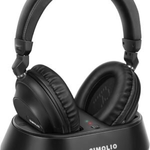 SIMOLIO Wireless TV Headphones for Seniors & Hard of Hearing, 2-in-1 TV & Bluetooth Mode, Clear Dialogue, Charging Dock, Works with Soundbar, No Lip-Sync Delay, 20Hr Playtime, Multi-Headphone Support
