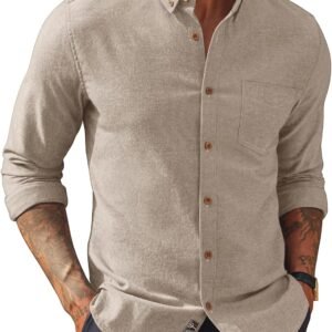 PJ PAUL JONES Mens Classic Fit Linen Shirts Long Sleeve Button Down Business Casual Shirts