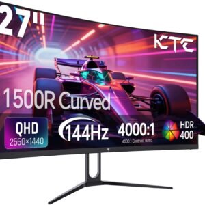KTC 27 Inch Curved Gaming Monitor, 1440P QHD 144Hz PC Monitor, 1500R Computer Display Adaptive Sync, HDR400, 4000:1 Contrast, Eye Care, DP HDMI Port, VESA Wall Mountable, H27S5C