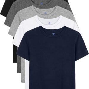 YERIOK 5 Pack Boys Shirts Short Sleeve Shirts for Boys Cotton T-Shirts Kids Toddler Tshirts Tees Clothes Summer Tops