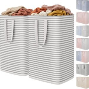 Lifewit 2 Pack Laundry Basket 80L Each, Collapsible Clothes Hamper with Reinforced Handles, Freestanding Waterproof Design for Bedroom and Laundry Room, Grey 160L Total