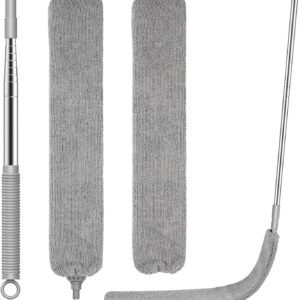 SetSail Dusters for Cleaning Retractable Gap Duster with Extension Pole Long Handle Cleaning Tools Flat Dust Cleaner with 2 Microfiber Dusting Cloths for Under Appliances Furniture Fridge