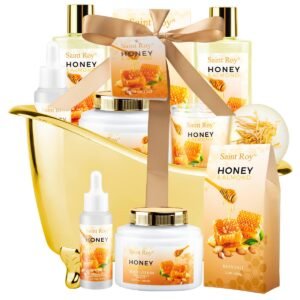 Spa Gift Basket for Women & Men, Honey & Almond bath and body Pamper Kit, Skin Care Kit, Home Spa Gift Set, Self-Care Kit, Body Essential Oil, Birthday, Christmas, Mother Day, Anniversary