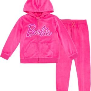 Barbie Velour Matching Family Zip Up Hoodie Pants Outfit Set Newborn to Adult Sizes (Newborn – 2XL)