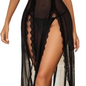 Avidlove Women Lingerie Lace Babydoll Chemise Sexy Mesh Nightdress V Neck Nightwear Side Split Nightgown