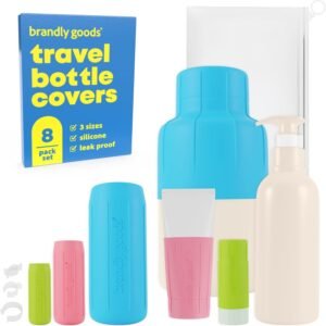 Multi-Size Silicone Bottle Covers for Travel – Leak-Proof Stretchable Sleeves & Safety Clip Locks, Silicone Covers for Travel Toiletries, Bottle Sleeves for Traveling Essentials (8)