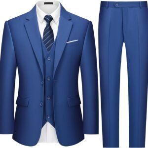 MAGE MALE Mens Two Button 3-Piece Suits Slim Fit Tuxedo Set with Blazer Jacket Vest & Pants for Wedding Prom Business