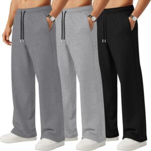 Neer 3 Pack Men’s Sweatpants Lightweight Athletic Drawstring Open Bottom Pants Workout Running Lounge Pants with Pocket