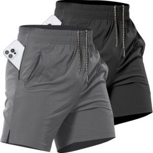 2 Pack Mens Athletic Workout Shorts 7 Inch Quick Dry Gym Shorts with Pockets, Sports Tennis Running Shorts for Men