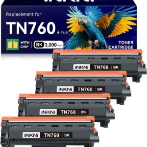 InkNI TN760 – Compatible Toner Cartridge Replacement for Brother TN-730/TN-760 730 TN-760 for MFC-L2710DW MFC-L2750DW DCP-L2550DW HL-L2350DW HL-L2395DW HL-L2370DW (4 Pack)