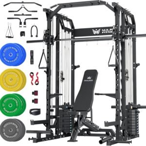 Major Fitness Drone2 Advanced Training Smith Machines– All-in-One Home Gym Squat Rack with Aluminum Pulley Set , Weight Bar, Dual LAT Pull-Down Systems & Cable Crossover Machine for Full-Body Workouts