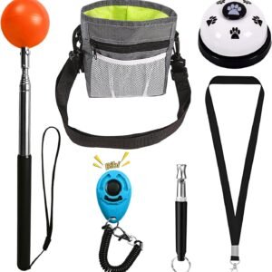 Pet Training Kit -Target Stick,Training Clicker,Whistle,Bell,Treat Pouch- Dog Training Equipment Tools, Agility Training Lure Course For Dogs,Cat Toilet Trainer Kit, Kitten Puppy Behavior Aids Trick