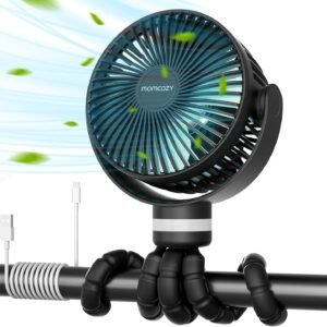 Momcozy 8000mAh Portable Stroller Fan | 27H Ultra-long Battery Life | Detachable 4 Speed 360°Rotate | 2 Modes LED Night Light, USB Rechargeable Handheld Cooling Fan for Travel, Car Seat, Bedroom