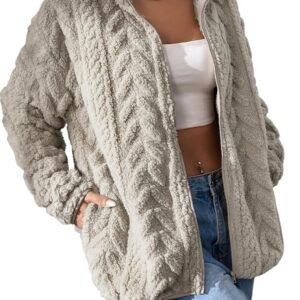 Dokotoo Winter Fleece Jacket for Women 2025 Zipper Stand Collar Casual Coats with Pockets