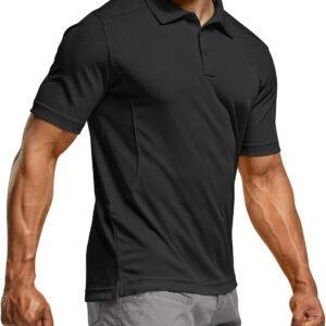 CQR Men’s Quick Dry Tactical Polo Shirt, Lightweight Breathable Performance Polo, Short Sleeve UPF 50+ Outdoor Golf Shirt
