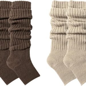2-Pair Brown & Khaki Leg Warmers, Knit Stackable Ankle Sleeves for Women’s Seasonal Wear