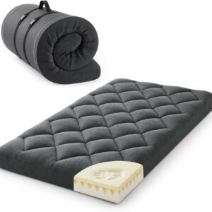 Jamdok 4″ Twin Size Pillow Top Floor Futon Mattress,Memory Foam and Egg Crate Foam, Roll Up Japanese Tatami Pad for Sleeping,Quilted Guest Bed with Removable Cover, 75×38×4 Inches