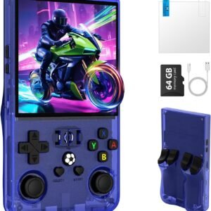 R36MAX Retro Handheld Game Console, Portable Retro Gaming Console 4.0” IPS HD Screen and Linux System, Support 30+ Emulator and 64GB TF Card Video Game Consoles, 4000mAh Battery (Blue 64GB)