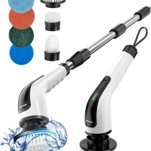 Electric Spin Scrubber, Cordless Cleaning Brush Scrubber for Home, 8 Replaceable Brush Heads-90Mins Work Time, 3 Adjustable Size, 2 Speeds for Bathroom Shower Bathtub Glass Car