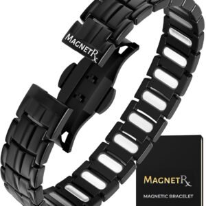 MagnetRX® Magnetic Bracelets for Men – EllipseMAX 5X Strength 5,000 Gauss Magnets – Designed in USA & Patent Pending – Premium Titanium Mens Magnetic Bracelet & Adjustable Length (Black)
