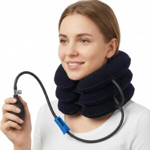 Cervical Neck Traction Device, Instant Neck Pain Relief Inflatable Adjustable Neck Stretcher Brace, Ergonomic Cervical Decompression for Home Office Travel Use (Blue)