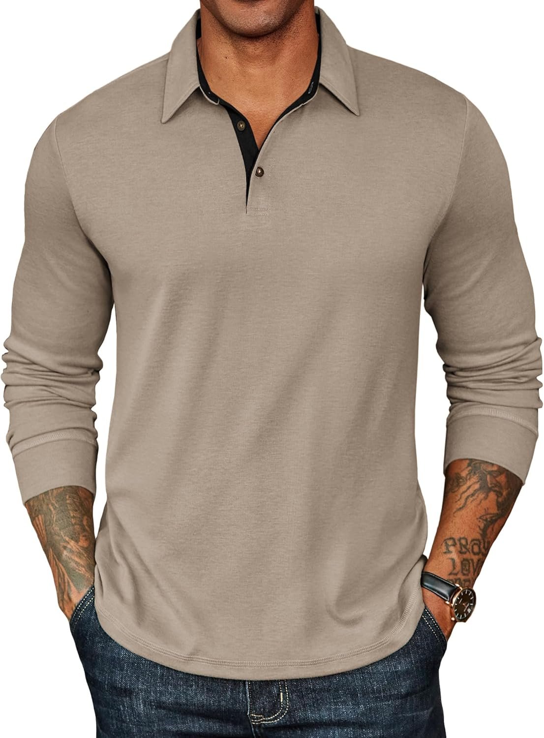 COOFANDY Mens Long Sleeve Polo Shirts Classic Casual Button Polo Tee Lightweight Collared Golf Shirt