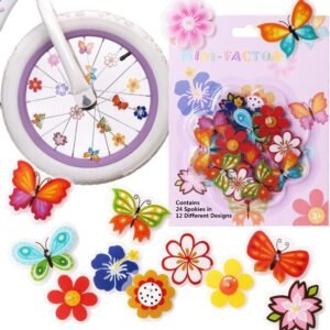 Bike Wheel Spoke Decorations – 24 Clip-On Flower & Butterfly Accessories – Fun Bicycle Spoke Decorations for Kids, Girls, Toddlers – Easy Snap-On, Colorful Bike Gifts