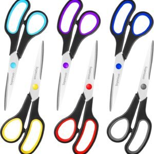 Scissors Set of 6-Pack, 8″ Scissors All Purpose Comfort-Grip Handles, Sharp Scissor for Office Home School Craft Sewing Fabric Supplies, High/Middle School Student Teacher, Right/Left Hand