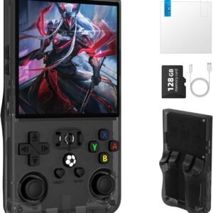 R36MAX Retro Handheld Gaming Console, Built-in 22,000+ Classic Games, Open Source Linux System, Portable Game Emulator Console, 4.0-Inch 4K HD IPS Screen Video Player, 4000mAh Battery (Black 128GB)