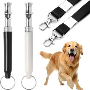 2 Pack Dog Whistle – Dog Whistle to Stop Barking Neighbor’s Dog & Long Range Recall, Adjustable Ultrasonic Silent Dog Whistle with Lanyard for Training Recall, Professional Obedience (Black & White)