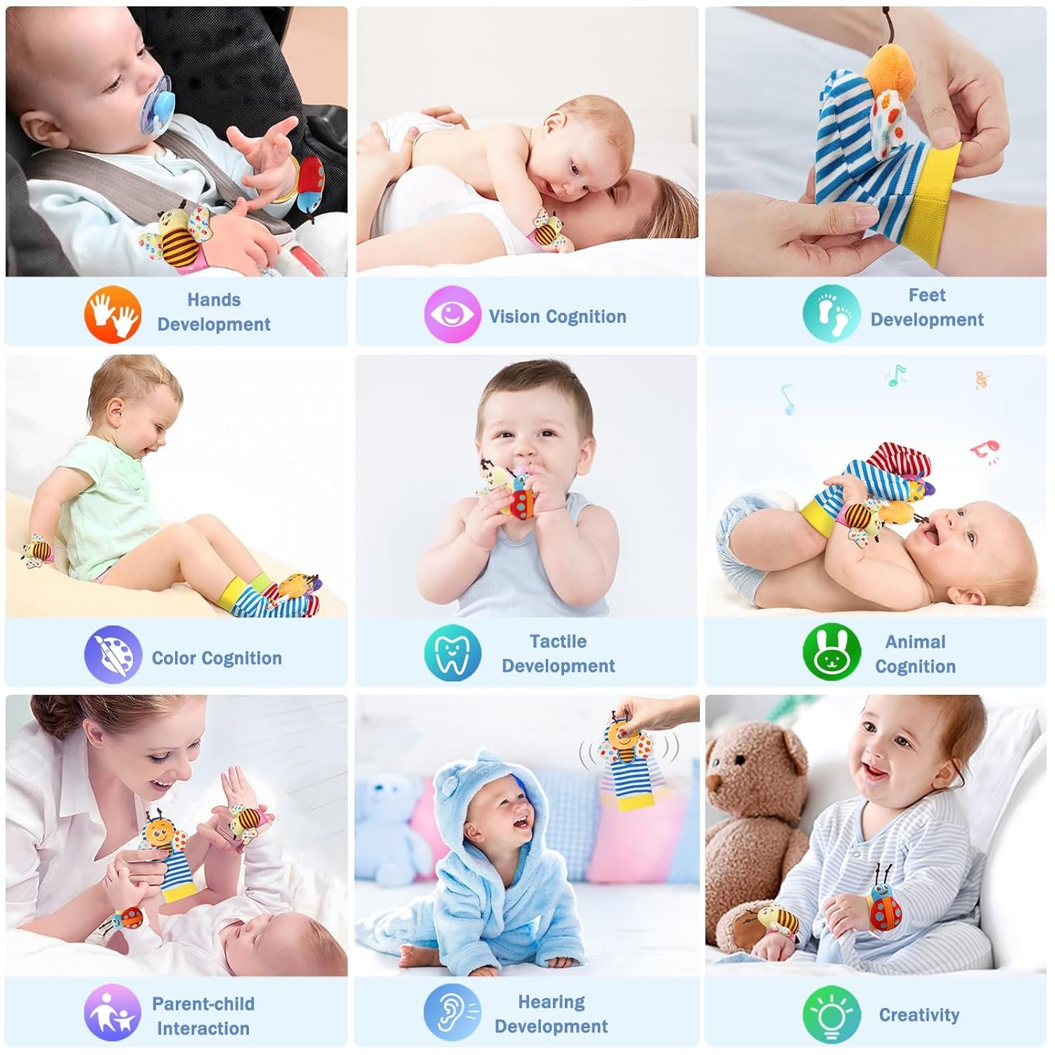 Bloobloomax Wrist Rattle Socks and Foot Finder Set, Infant Girl Boy Toys for Babies 0-36 Months, Newborn Hand & Foot Toys for 0 to 3 Years, Baby Shower Gifts Set Easter Basket Stuffer - Image 8