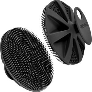 INNERNEED Food-Grade Soft Silicone Body Scrubber Shower Brush Handheld Cleansing Skin Brush, Gentle Exfoliating and Lather Well (Black)