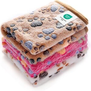 Luciphia 1 Pack 3 Blankets Super Soft Fluffy Premium Fleece Pet Blanket Flannel Throw for Dog Puppy Cat Paw Brown/Pink/White Small(23×16 inch)