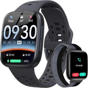 Smart Watches for Men Android iPhone (2 Bands), [1.85″ AMOLED Screen] Smartwatch Fitness Tracker 3ATM Waterproof with Bluetooth Calls, AI Control, Heart Rate/SpO2/Sleep Monitor, 7 Days Battery