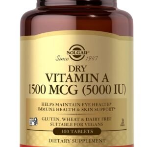 Solgar Dry Vitamin A 1500 mcg (5000 IU), 100 Tablets – Supports Healthy Eyes, Skin & Immune System – Non-GMO, Vegan, Gluten Free, Dairy Free, Kosher – 100 Servings