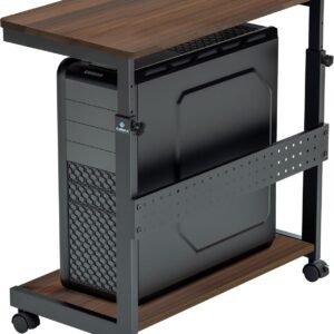 EUREKA ERGONOMIC PC Stand Computer Cart, Height Adjustable Tower Stand 2-Tier Suit for ATX Case Printer, Metal Rolling Cart on Wheels for Gaming Home Office, Walnut