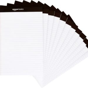 Amazon Basics Wide Ruled Lined Writing Note Pads for Office Supplies, 8.5″ x 11.75″, White, 12-Pack of 50 Perforated Sheets