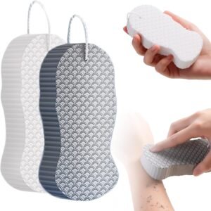 Magic Exfoliating Bath Sponge, Magic Exfoliating Body Scrubber Skin Friendly & Reusable for Adults Women and Men (White+Grey)