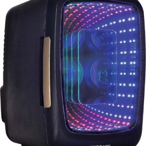 Frigidaire Gaming Light Up Mini Beverage Refrigerator, 6 can, 4 liters, Cooler with large see through door and LED lights Perfect for Gaming Experience, Home, Office, or Cars.12V Charger (Stealth)