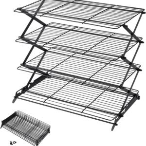 Geesta 2/3/4-Tier Upgraded Collapsible Cooling Rack with Adjustable 3 Setting Design Stackable Roasting Cooking Drying Wire Cooling Rack for Cookies Baking Gifts for Women