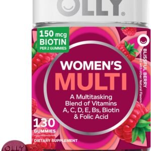 OLLY Women’s Multivitamin Gummy, Women’s Overall Wellness,* Vitamins A, C, D, E, Biotin, Folic Acid, Adult Chewable Supplement, Berry Flavored, 65 Day Supply – 130 Count