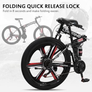 Ktaxon 26 Inch Folding Bike, 21 Speeds Foldable Bikes for Adults, Bicycle for Men & Women with Full-Suspension, Unique 3 Spoke Alloy Wheel, Dual Disc Brake, Quick Release and Adjustable Saddle