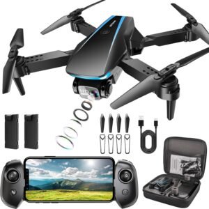 Drone with Camera – Drones for Adults, with 2 Batteries, Carrying Case, Propellers, 1080P HD Foldable Drone with Stable Hover, Trajectory Flight, Gravity Control, One Key Take Off/Land, 3D Flip