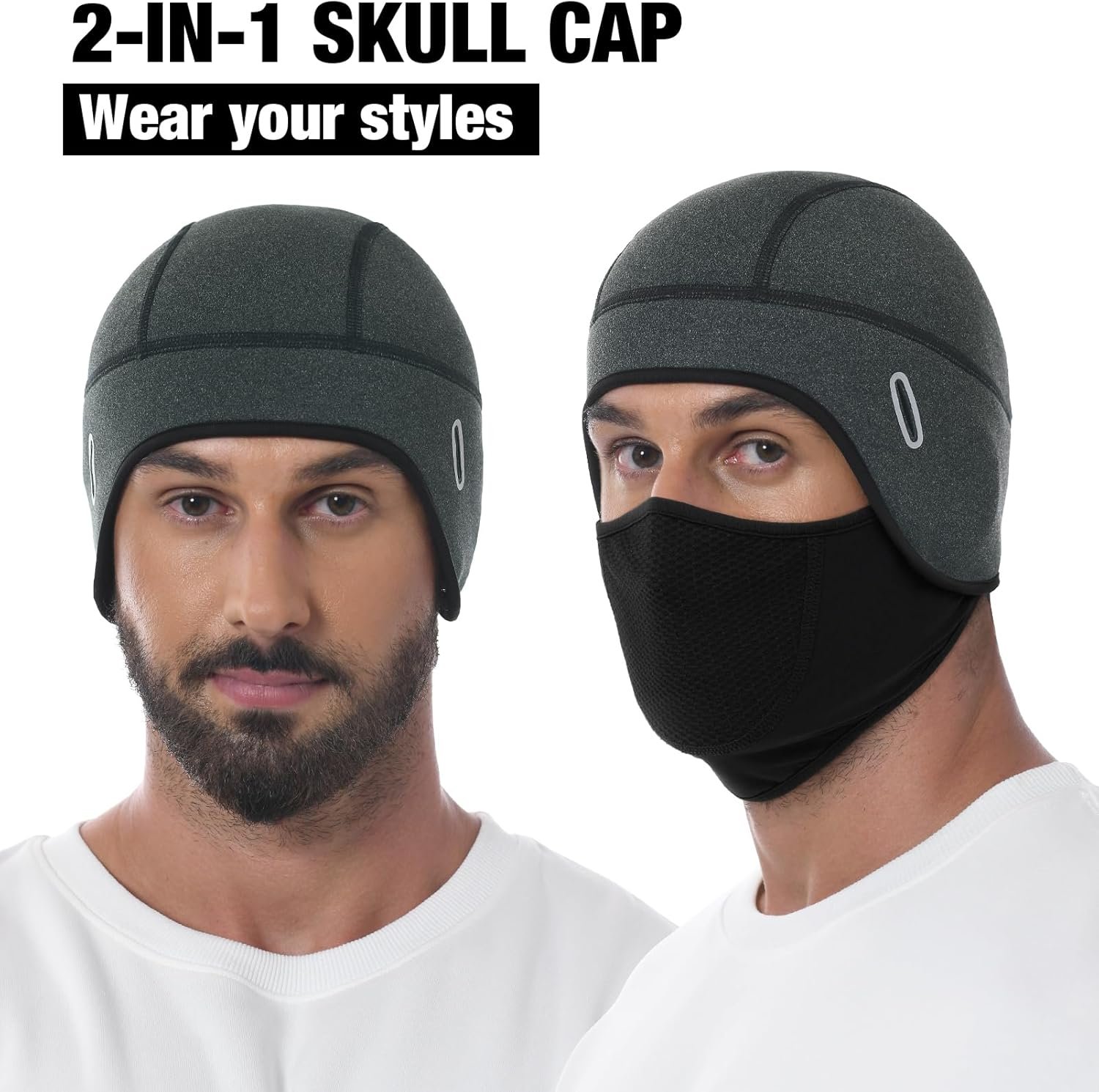 MELASA Thermal Skull Cap Helmet Liner Hat with Face Cover, Balaclava Face Mask with Glasses Holes for Cycling Motorcycle - Image 4