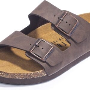 FITORY Mens Sandals, Arch Support Slides with Adjustable Buckle Straps and Cork Footbed Size 7-14.5