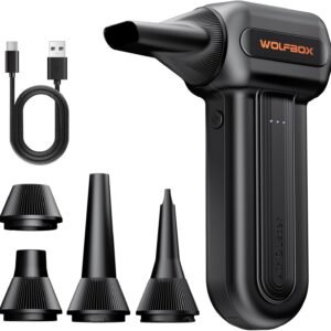 WOLFBOX MF60 Compressed Air Duster-110000RPM Super Power Electric Air Duster, 3-Speed Adjustable Rechargeable Cordless Air Blower with Fast Charging for PC Keyboard Cleaning, Car, Home, 5 Nozzle